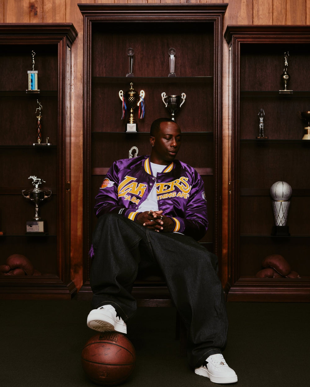 Mitchell And Ness Chaqueta Satin Hombre Los Angeles Lakers BAPE X M&N - NBA Store Chile